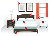 Diagrama de un dormitorio con puntos de inspección